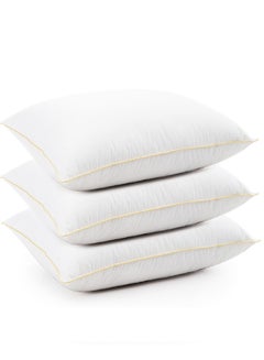 Buy Set of 3-Piece of Comfortable soft hotel pillow of Feather Alternative filling with Microfiber White / Gold 90x50cm in Saudi Arabia