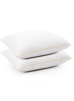 Buy Set of 2-Piece of Comfortable soft hotel pillow of Feather Alternative filling with Microfiber White / Gold 90x50cm in Saudi Arabia