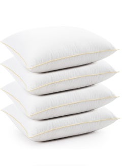 Buy Set of 4-Piece of Comfortable soft hotel pillow of Feather Alternative filling with Microfiber White / Gold 75x50cm in Saudi Arabia