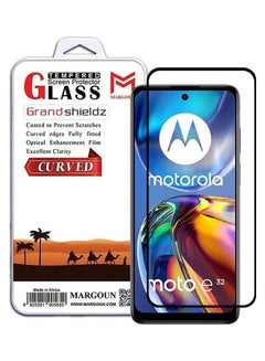 Buy Moto E32 Screen Protector Tempered Glass Full Glue Back Black Side in UAE