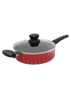 Buy Non-Stick Pro Aluminium Deep Pan With Lid Red/Brown/Black 24cm in Saudi Arabia