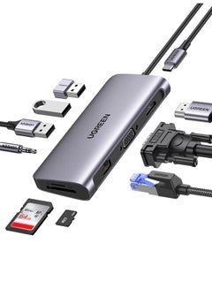 اشتري USB C Hub يوجرين 10 في 1 مع منفذ إيثرنت، ومنفذ 4K HDMI، ومنفذ VGA، ومنفذ توصيل الطاقة PD، وثلاثة منافذ USB 3.0، ومنفذ 3.5 مم، وفتحة قارئ بطاقات SD / TF في السعودية