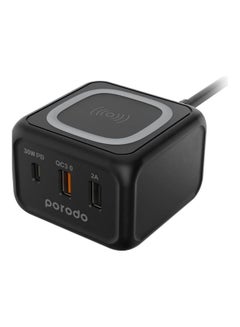 Buy Desktop Charger With 3-Ports 15W Fast Wireless 1M Cable Smart Design Black in UAE