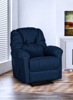 اشتري Linen Upholstered Rocking And Rotating Recliner Chair With Bed Mode Dark Blue 90x100x80cm في السعودية