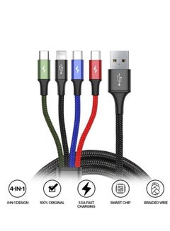 Buy 4-in-1 Nylon Braided Multi Fast Charging Cord Multiple Charger Cable Dual Type-C, Lightning, Micro USB For iPhones, Tablets, Samsung Galaxy, PS And More Multicolour (2-Type-C Series) Multicolour in UAE