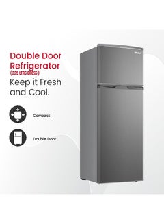 Buy Double Door Refrigerator 210 Ltr, Glass Shelves, Vegetable Crisper, Defrost, Bottle Racks, Egg tray, Outside Condenser, Removable Gasket, Led Light, Temperature Control, 3 Star ESMA 54.6 x 56.6 x 144 cm NR255RSI Inox in UAE