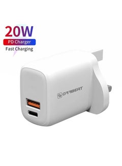 Buy Ace Duo Charger 20W Power Adapter with Dual Port (USB-A + PD Type C), Fast Charging, Short circuit protection, Overcharging protection, ABS Fireproof material White in UAE