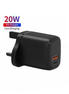 Buy Ace Duo Charger 20W Power Adapter with Dual Port (USB-A + PD Type C), Fast Charging, Short circuit protection, Overcharging protection, ABS Fireproof material Black in UAE