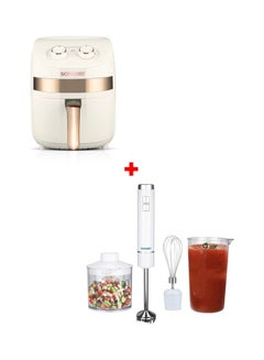 Buy Manual Air Fryer With 4-In-1 Hand Blender Set With Chopper And Whisk 700 ml 250W 3.2 L 1000.0 W SAF-320/SHB-185JCW Bundle White/Gold in UAE