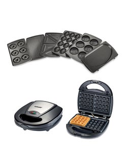 Buy 7-In-1 Non-Stick Multi Snacks Maker with Sandwich/Panini-Grill-Waffle-Donut-Nutty-Biscuit-Omelette Detachable Plates 760 W SSM-862 Black/Silver in Saudi Arabia