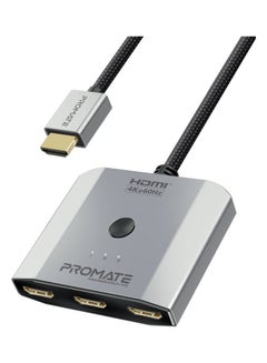 Buy Promate HDMI Switch, 3-in-1 Ultra HD 4k 60Hz HDMI Adapter Converter with Triple HDMI Ports, Compact Design, Switch Button and 50cm Cable, MediaSwitch-H3 Silver in Saudi Arabia