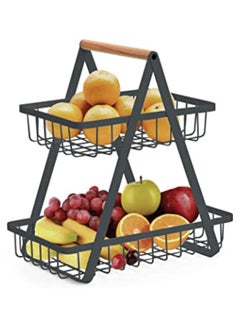 Buy 2 Tier Fruit Basket Baesan Large Countertop Fruit Bowl Bread Basket Vegetable Holder For Kitchen Storage Black in Egypt