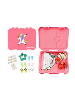 Buy Bento Lunch Box, 4 Compartment, Slant Mouth Opening, Microwavable, Dishwasher Safe, Back To School Season, Made Of Triton, Free Sandwich Cutter, Unicorn Pink in Saudi Arabia