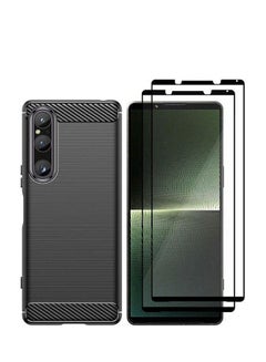 Buy Sony Xperia 1 V Case And 2 Screen Protector Soft TPU Bumper Protective Back Black in UAE