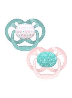 Buy Advantage Printed Pacifier, 6-18 Months, Pack Of 2 - Blue/Pink/White in UAE