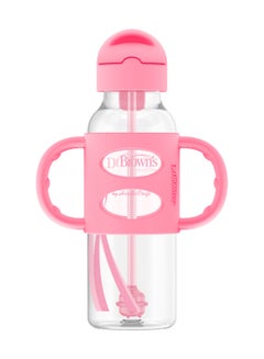 Buy Pp Narrow Sippy Straw Bottle With Silicone Handles, 8 Oz/250 Ml, Pink, Pack Of 1 in UAE