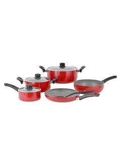 Buy 9-Piece Aluminium Non-Stick Coating Durable Design Non-Slip Ergonomic Handle Kitchen Cookware Set Includes 1x Casserole With Lid 26x11 cm, 1x Casserole With Lid 20x9 cm, 1x Frypan, 1x Wokpan, 1x Sauce Pan With Lid, 1x Nylon Turner Assorted 26x11cm in UAE