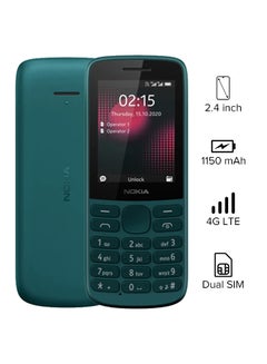 اشتري هاتف 215 ثنائي الشريحة بذاكرة رام سعة 64 ميجابايت وذاكرة داخلية سعة 128 ميجابايت ويدعم تقنية 4G LTE - إصدار الشرق الأوسط، لون أخضر مائل للأزرق في الامارات