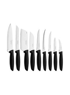 Buy Plenus 9-Piece Knife Set with Stainless Steel Blades and Black Polypropylene Handles Silver/Black 7inch in UAE