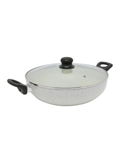 Buy Non-Stick Wok Pan With Lid Beige/Clear/Black 32cm in Saudi Arabia