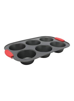 Buy 6-Cup Muffin Pan Black/Red 34.5x22x5cm in Saudi Arabia