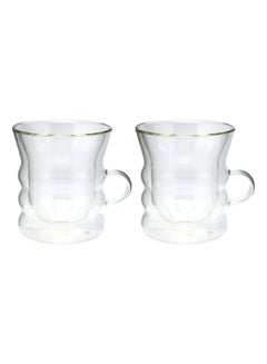 Buy 2-Piece Double Wall Glass Cup Set Clear 300ml in Saudi Arabia