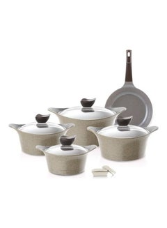 Buy 9-Piece Granite Cookware Set With Lid Beige 20cm in Saudi Arabia