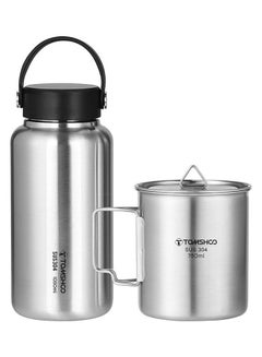 Buy 1050ml Stainless Steel Leak Proof Sports Bottle With 750ml Water Cup Coffee Mug For Outdoor Camping Hiking Backpacking Fishing in Saudi Arabia