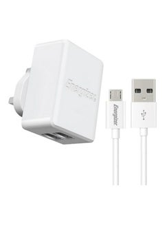 Buy Hightech Dual Usb Wall Charger 2.4A With Micro Cable 1M White in Saudi Arabia