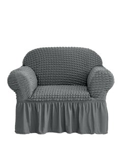Buy One Seater Super Stretchable Anti-Wrinkle Slip Flexible Resistant Jacquard For Living Room Sofa Cover Grey in UAE