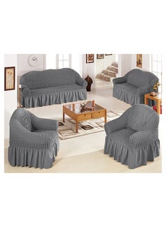 Buy 7 Seater (3+2+1+1) Super Stretchable Anti-Wrinkle Slip Resistant Sofa Cover Set Grey 110x470cm in UAE