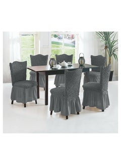 Buy 6-Piece Turkish Cotton Stretchable Chair Covers Set Grey 100x50centimeter in UAE