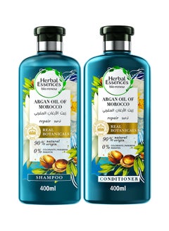 Buy Renew Natural Shampoo And Conditioner With Argan Oil Of Morocco For Hair Repair 400ml Pack of 2 in Saudi Arabia