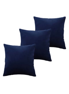 Buy 3 Piece Square Velvet Soft Cushion Set Dark Blue in Saudi Arabia