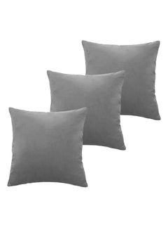 Buy 3 Piece Square Velvet Soft Cushion Set Grey 45x45cm in Saudi Arabia