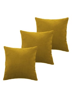 Buy 3 Piece Square Velvet Soft Cushion Set Gold 45x45cm in Saudi Arabia