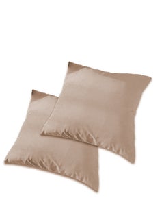 Buy 2 Piece Square Velvet Soft Cushion Set Beige in Saudi Arabia