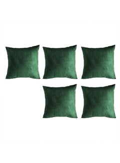 Buy 5 Piece Square Velvet Soft Cushion Set Dark Green in Saudi Arabia