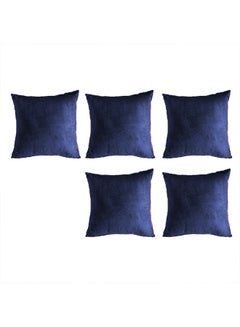 Buy 5 Piece Square Velvet Soft Cushion Set Dark Blue in Saudi Arabia