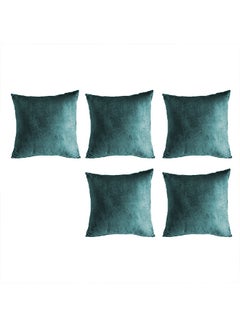 Buy 5 Piece Square Velvet Soft Cushion Set Turquoise 45x45cm in Saudi Arabia