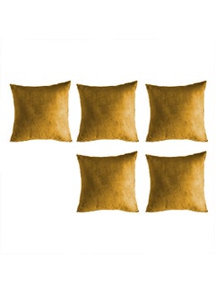 Buy 5 Piece Square Velvet Soft Cushion Set Gold 45x45cm in Saudi Arabia