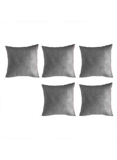 Buy 5 Piece Square Velvet Soft Cushion Set Grey 45x45cm in Saudi Arabia