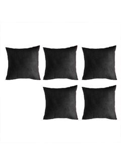 Buy 5 Piece Square Velvet Soft Cushion Set Black in Saudi Arabia