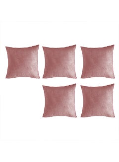 Buy 5 Piece Square Velvet Soft Cushion Set Light Pink in Saudi Arabia