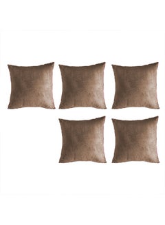 Buy 5 Piece Square Velvet Soft Cushion Set Beige in Saudi Arabia