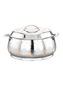 Buy Food-Grade Hot And Cold Hotpot With Double Wall Vacuum Insulation| Firm Twist Lock To Keep Food Fresh For Long| Elegant And Unique Design Perfect For Rice Roti Curry| Silver and Golden Silver 2500ml in UAE