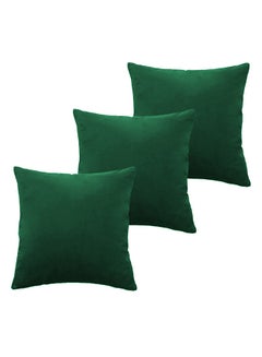 Buy 3 Piece Square Velvet Soft Cushion Set Dark Green 45x45cm in Saudi Arabia
