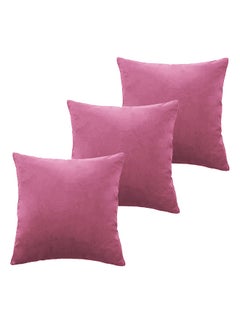 Buy 3 Piece Square Velvet Soft Cushion Set Light Pink in Saudi Arabia