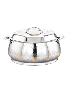 Buy Food-Grade Hot And Cold Hotpot With Double Wall Vacuum Insulation| Firm Twist Lock To Keep Food Fresh For Long| Elegant And Unique Design Perfect For Rice Roti Curry| Silver and Golden Silver 3500ml in UAE