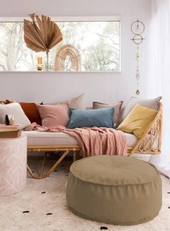 Buy Round Decorative Linen Floor Cushion linen Beige 70x40cm in Saudi Arabia